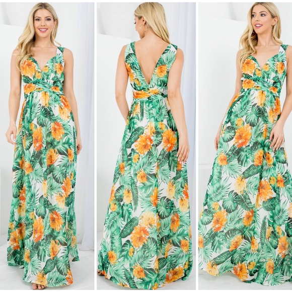 Gorgeous Feminine Chic Tropical Print Maxi Dress - Picture 2 of 9